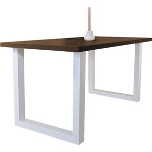 Dimehouse Eettafel Lenzo walnoot U-poot wit 190 x 100 x 3,8 cm - 190 x 100 x 3,8 cm - Hout - Industrieel - Rechthoek