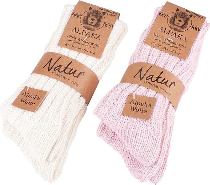 BRUBAKER - Alpaca Sokken - Roze Beige - Winter Sokken Set - 4 Paar
