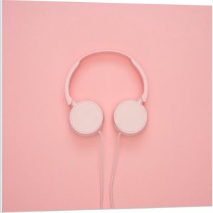 Forex - Roze Koptelefoon op Roze Achtergrond - 80x80cm Foto op Forex