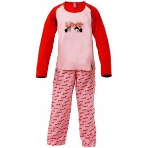 AnnaRebella Meisjes Pyjama - 100% Katoen - Roze-Rood - Maat 128