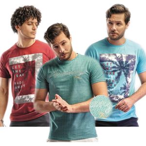 Embrator 3-stuks mannen T-shirt mix10 blauw/rood/aqua maat L