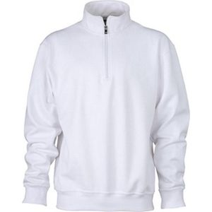 James and Nicholson Uniseks werkkleding Half Ritssweatshirt (Wit)