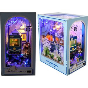 DIY Book Nook Kit -De onderwaterwereld met LED & trein-lichteffecten-Miniatuurhuis- houten modelbouw- Boekenplank- Insert Decor- Miniatuur Poppenhuis Model Kit voor Kinderen Volwassenen Gift