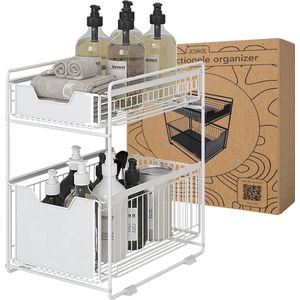 Joyage Keukenkast Organizer uitschuifbaar - Wit - Schuiflade Keukenkast - Aanrecht Organiser – Keukenkastorganizers - Kast Organizer - Kitchen Organizer Lade Organizer - Under sink Organizer - gootsteenkast Organizer - Keukenrek - Badkamer Organizer