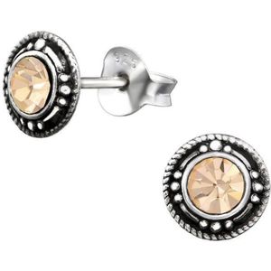 Aramat jewels ® - Zilveren bali oorbellen 925 zilver geoxideerd kristal perzik 7mm