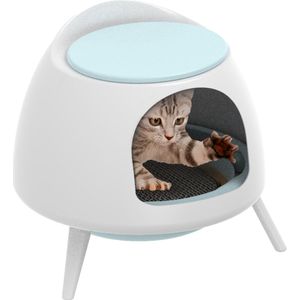 AFP Lifestyle4Pets - Cat Hideaway Playstation -  Heerlijk speelhuisje voor katten – Kattenspeelgoed met kartonnen krabmat – kattenmand – H52xL43xB40cm – Wit/blauw