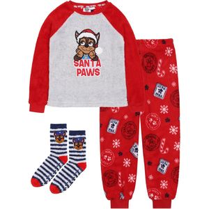 PAW PATROL Chase Cadeauset: jongens pyjama + sokken, fleece, grijs, rood / 122