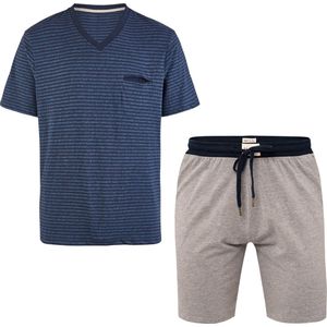 Phil & Co Essential Shortama Heren Korte Pyjama Katoen Blauw / Grijs - Maat M