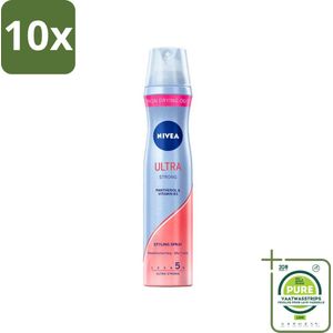 10 x Nivea - Haarspray - Ultra Strong - 250 ml - Grootverpakking - Haarspray - Sterke Fixatie - Langdurige Hold - Macadamia Olie - Haarverzorging
