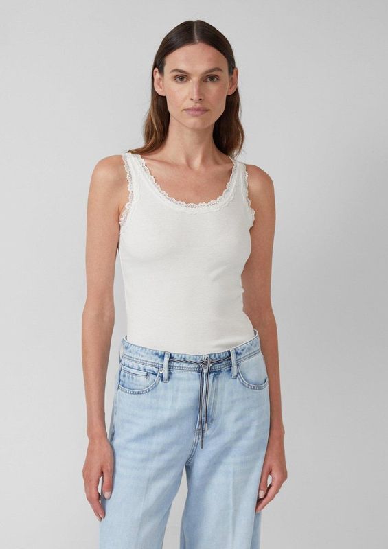 Tanktops - Zachte Jersey Tanktop - Met Vrouwelijke Kanten Rand - Slanke Pasvorm