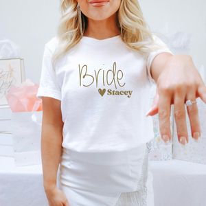 Vrijgezellenfeest shirt voor dames-Bride met voornaam-Wit-Maat S