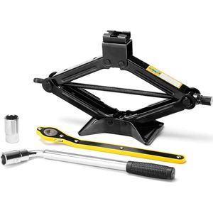 WNHB® Autokrik met schaarkrik en wielkruis - compacte krik voor auto - inclusief wielsleutel - ideaal voor werkplaats en hobby