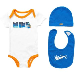 Nike Babyset - Romper/Muts/Slabber - 0-6 Maanden - Wit/Blauw