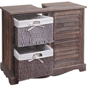 wastafelonderkast - badkamerkast - massief hout - 60x65x31 cm -bruin - incl manden