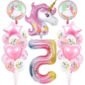 Regenboogdecoratieballonnen voor 5-jarig kinderfeestje - Roze