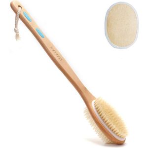 Doucheborstel met lange steel - exfoliërend en masserend - 1 stuk - natuurlijk