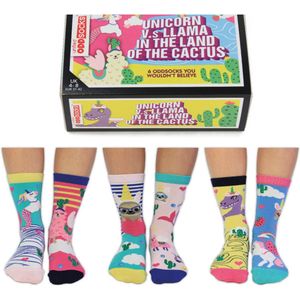 Mismatched socks - Cadeau doosjes verschillende sokken - 6 sokken -  Unicorn vs Llama - maat 37 tot 42