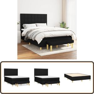 vidaXL Boxspring met matras - Zwart - 140x190 cm Boxspringbed - Slaapcomfort - Duurzame Materialen - Verstelbare Hoofdbord - Pocketveer Matras