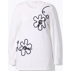 MIAMODA - Dames - Trui bloemen lange ballonmouwen - Sneeuwwit - Maat 42+