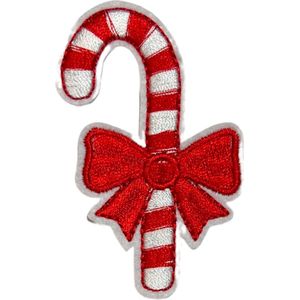 Kerst Zuurstok Candy Cane Strik Strijk Embleem Patch 4.9 cm / 7.8 cm / Rood Wit