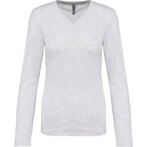 Kariban Dames t-shirt V-hals lange mouwen K382 - Ash Heather - XXL