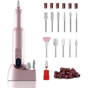 WiseGoods Premium Set Nagelvijl Elektrisch Met Oplaadstation - Nagelvijlen Kunstnagels - Nagel Vijl Machine - Nagelfrees - Roze