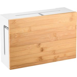 Kos Design - Witte kabelbox - Opberg stekkerdoos - Bamboe design - Kabeldoos bureau - Snoeren opbergen - Cablebox organizer