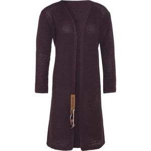 Knit Factory Luna Lang Gebreid Vest Aubergine - Gebreide dames cardigan - Lang vest tot over de knie - Paars damesvest gemaakt uit 30% wol en 70% acryl - Grote maat - 50/52