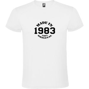 Wit T-Shirt met “Made in 1983 / 100% Original “ Afbeelding Zwart Size XS