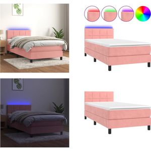 vidaXL Boxspring met matras en LED fluweel roze 80x200 cm - Boxspring - Boxsprings - Bed - Slaapmeubel
