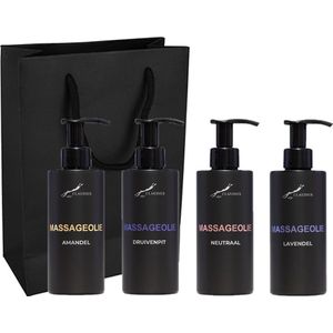 Massageolie Set - Lavendelolie + 100% Amandelolie + Massageolie Neutraal + 100% natuurlijke druivenpitolie - 300 ml per fles - set van 4 stuks - met luxe gift tas - cadeau - giftset voor hem en haar