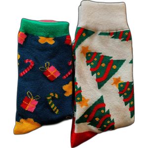 Kerstsokken Man Vrouw - Kerstcadeau - 2 stuks - maat 36-44 - Kerstboom - Kerst - Huissokken - One size - Kerst sokken