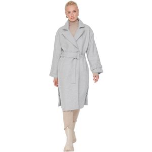 Trendyol Mink Oversized Lange Wollen Cachetjas Met Brede Snit En Riem Twoaw22Kb0015