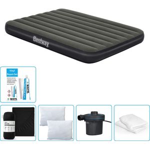 Bestway luchtbed - Twijfelaar- 137 x 191 x 25 cm - Groen - Inclusief Hoeslaken - Kussen - Kussenbeschermer - Pomp en Reparatieset
