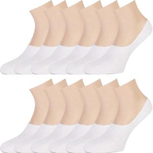 Invisible No show - Voetjes - 12 Paar - Wit - Maat 35-41