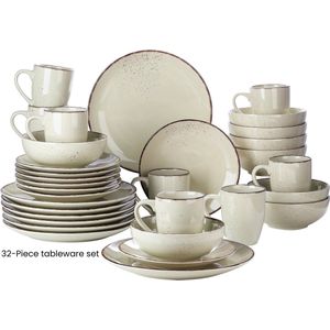AS store® Luxe Serviesset - Bordenset - Dinner platen – Dessertborden - Kommen - Mokken - Beige - 32 delig – 8 persoons