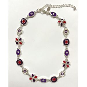 Ketting - Roze, paarse hangers - Zirkonia stenen - 39 + 5 Centimeter verstelbaar - Damesdingetjes