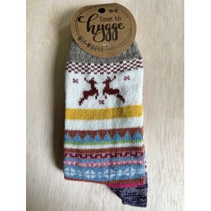 Hygge warme sokken met 37% wol (gele boord) maat 39-42 (ook leuk om kado te geven !)