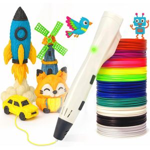 3D&Print 3D Pen Starterspakket Kinderen - 3 D Pen Starterskit met 10x PLA Filament 1.75 mm - Wit