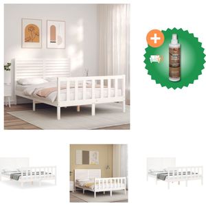 vidaXL Bedframe met hoofdbord massief hout wit 120x200 cm - Bed - Inclusief Houtreiniger en verfrisser
