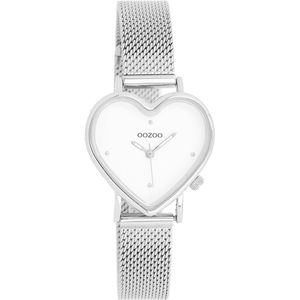 OOZOO Timepieces - Zilverkleurige horloge met zilverkleurige metalen mesh armband - C11413