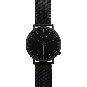 Wyzer All Black - Heren Horloge - Zwart - Metalen Band - Stijlvol cadeau voor mannen