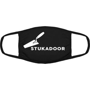 Stukadoor | werk | beroep | gezichtsmasker | bescherming | bedrukt | logo | Zwart mondmasker van katoen, uitwasbaar & herbruikbaar. Geschikt voor OV
