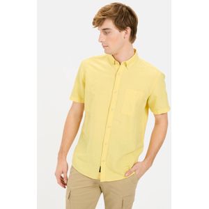 camel active Korte mouwen overhemd van een katoen-linnenmix - Maat menswear-S - Geel