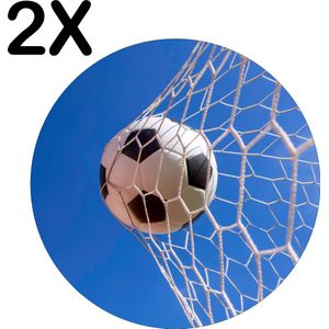 BWK Flexibele Ronde Placemat - Voetbal in het Net van het Goal - Set van 2 Placemats - 50x50 cm - PVC Doek - Afneembaar