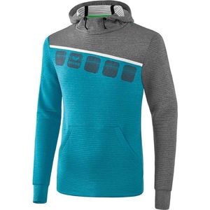 Erima Teamline 5-C Sweatshirt met Capuchon Oriental Blue Melange-Grijs Melange-Wit Maat 2XL