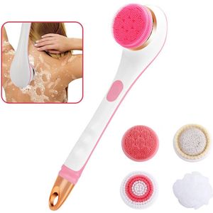 Badborstel - Dry brush - Rug Scrubber - Lichaamsborstel - Rugborstel douche met steel - Huidborstel - doucheborstel - bad- & doucheaccessoires - Badborstel met steel - Doucheborstel rugborstel - Siliconen borstel - Massage - Cyaan