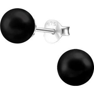 Amanto Oorbellen Franka Black - 925 Zilver E-Coating - Synth. Parel - ∅6mm