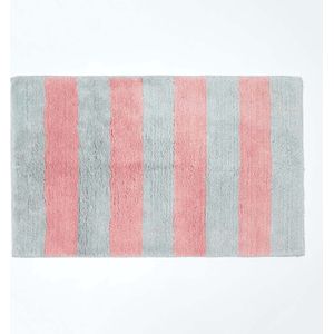 Homescapes Antislipbadmat met streeppatroon 100% katoen, roze en grijs