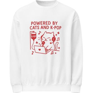 Sweatshirt – Powered by Cats and K-Pop – Kawaii Trui met Kat & Muziekprint – K-Pop Fan Cadeau – BTS BLACKPINK Stray Kids SEVENTEEN – Unisex K-Pop Sweater